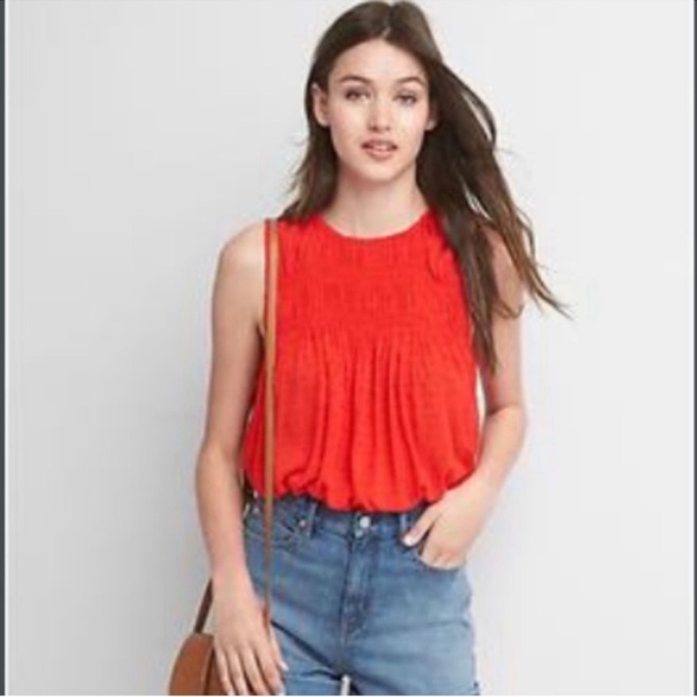GAP Women's Swiss Dot Smocked Red Top